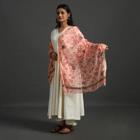 Peach - lucknow chikankari hand embroidery organza silk