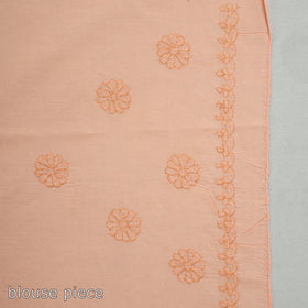 Peach - Lucknow Chikankari Hand Embroidery Terivoile Cotton Saree 07