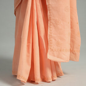 Peach - Lucknow Chikankari Hand Embroidery Terivoile Cotton Saree 07