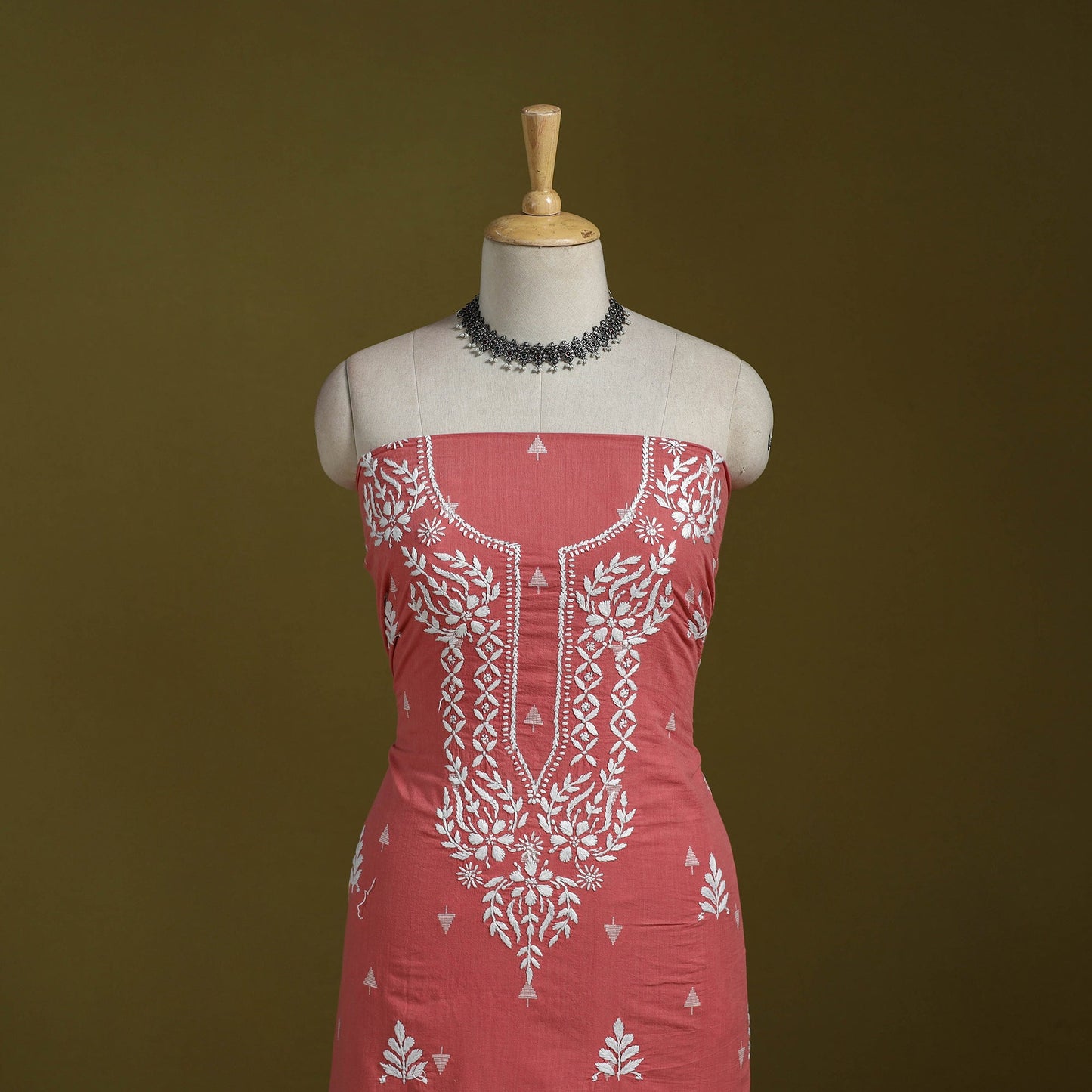 Black - lucknowi chikankari work jacquard unstitched kurta