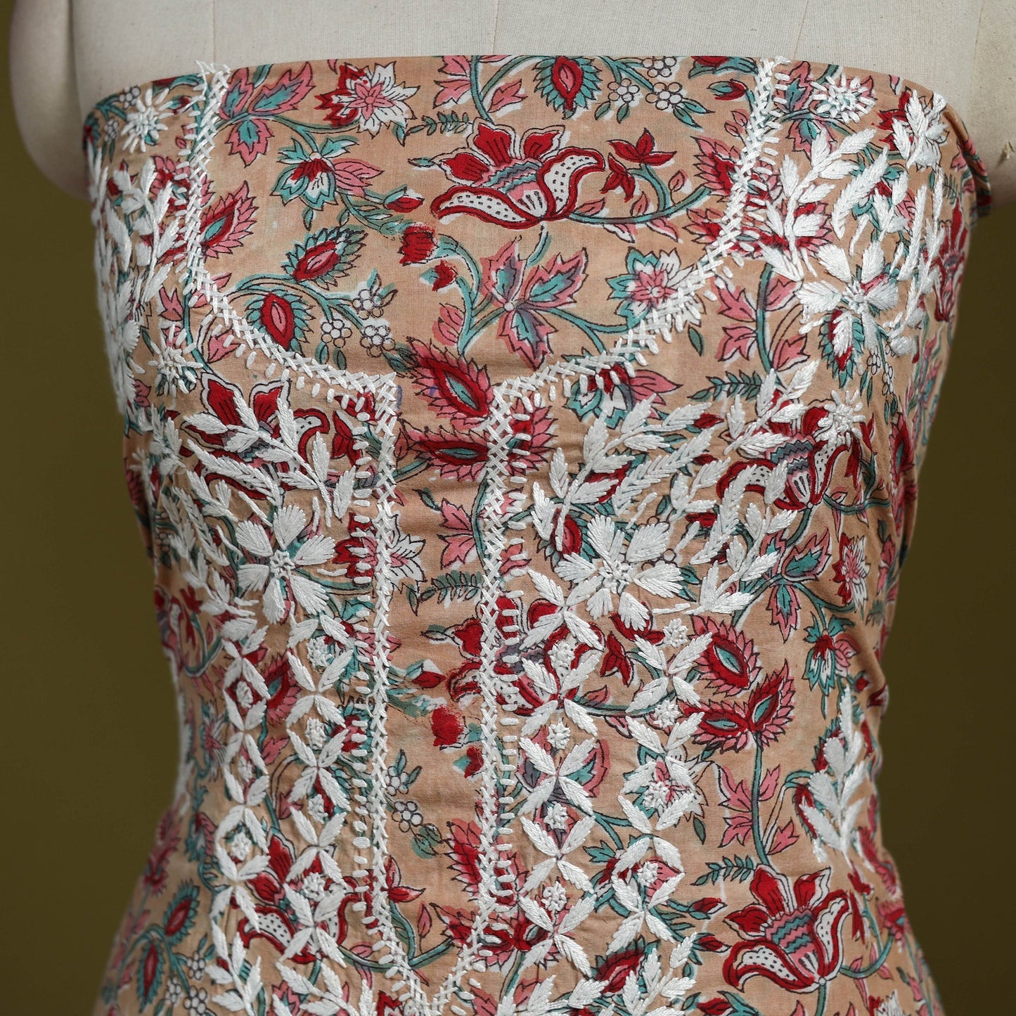 Lucknowi chikankari work sanganeri unstitched kurta