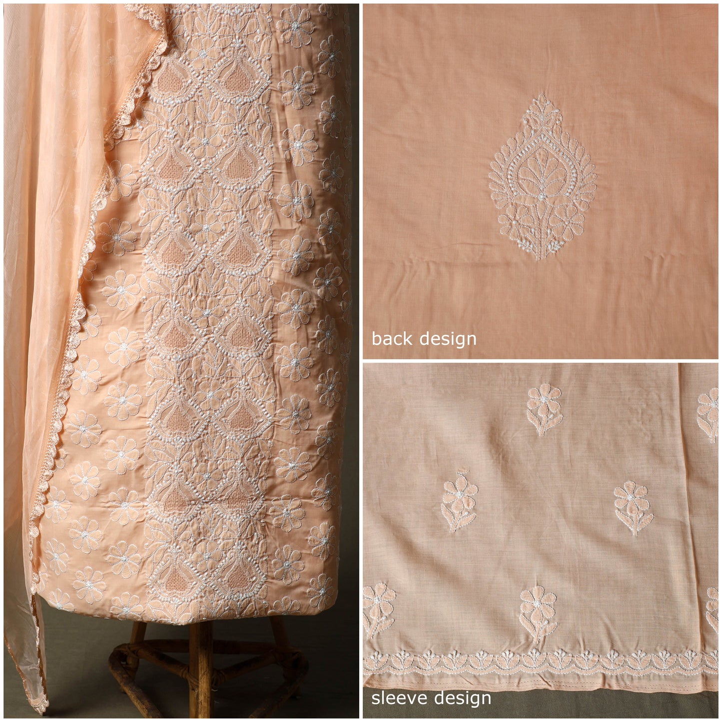 Lucknowi hand embroidered cotton chikankari 3pc unstitched