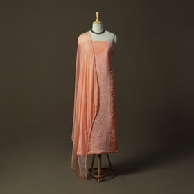 Peach - lucknowi hand embroidered cotton chikankari 3pc