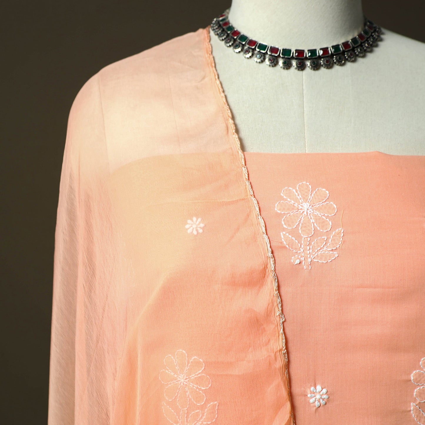 Peach - lucknowi hand embroidered cotton chikankari 3pc