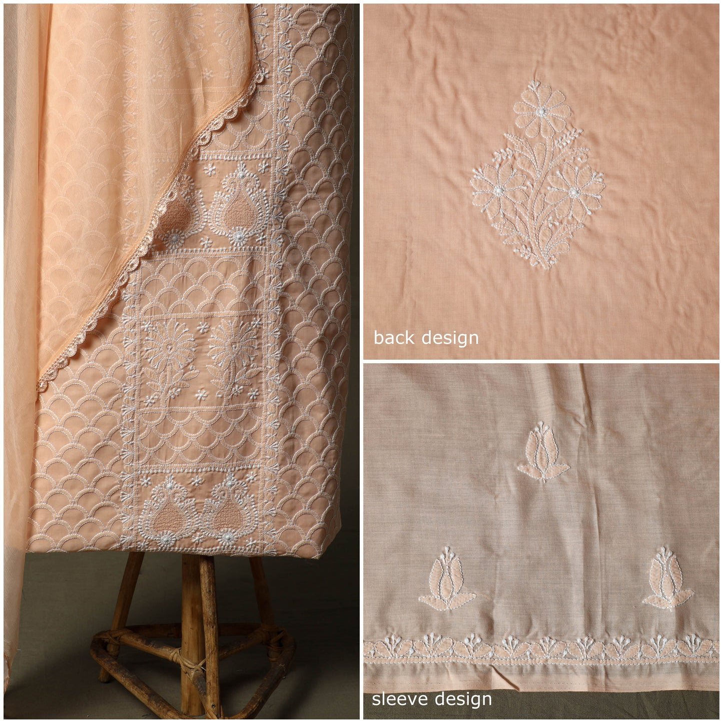 Lucknowi hand embroidered cotton chikankari 3pc unstitched
