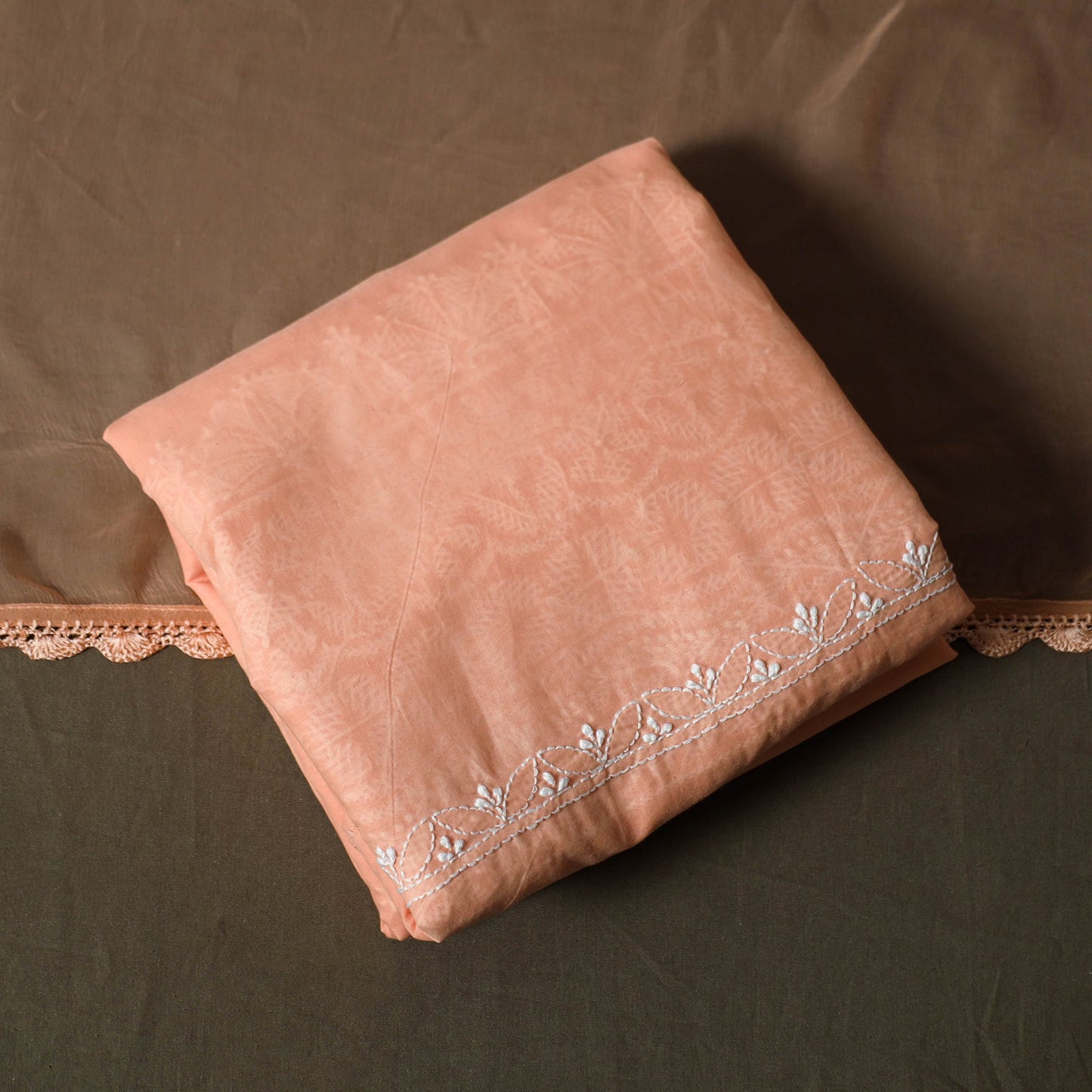 Peach - lucknowi hand embroidered cotton chikankari 3pc