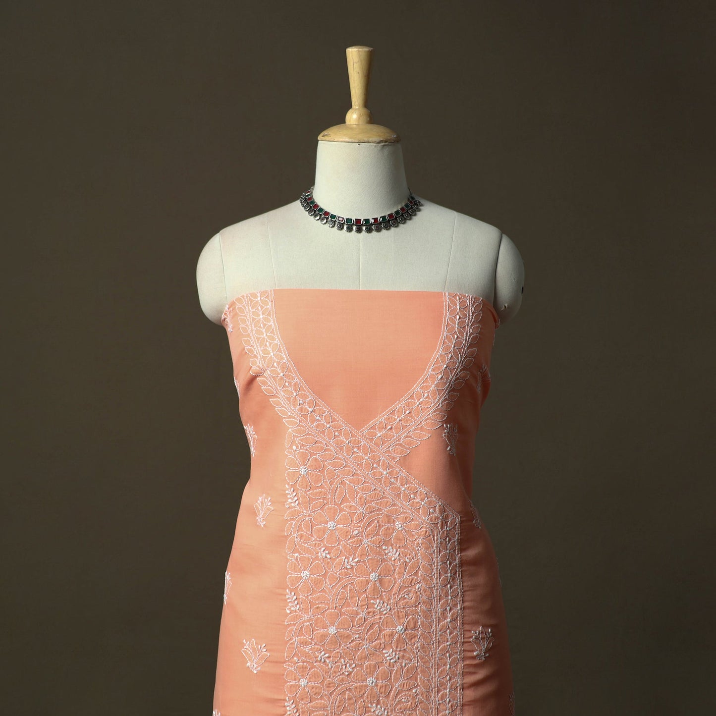 Peach - lucknowi hand embroidered cotton chikankari 3pc