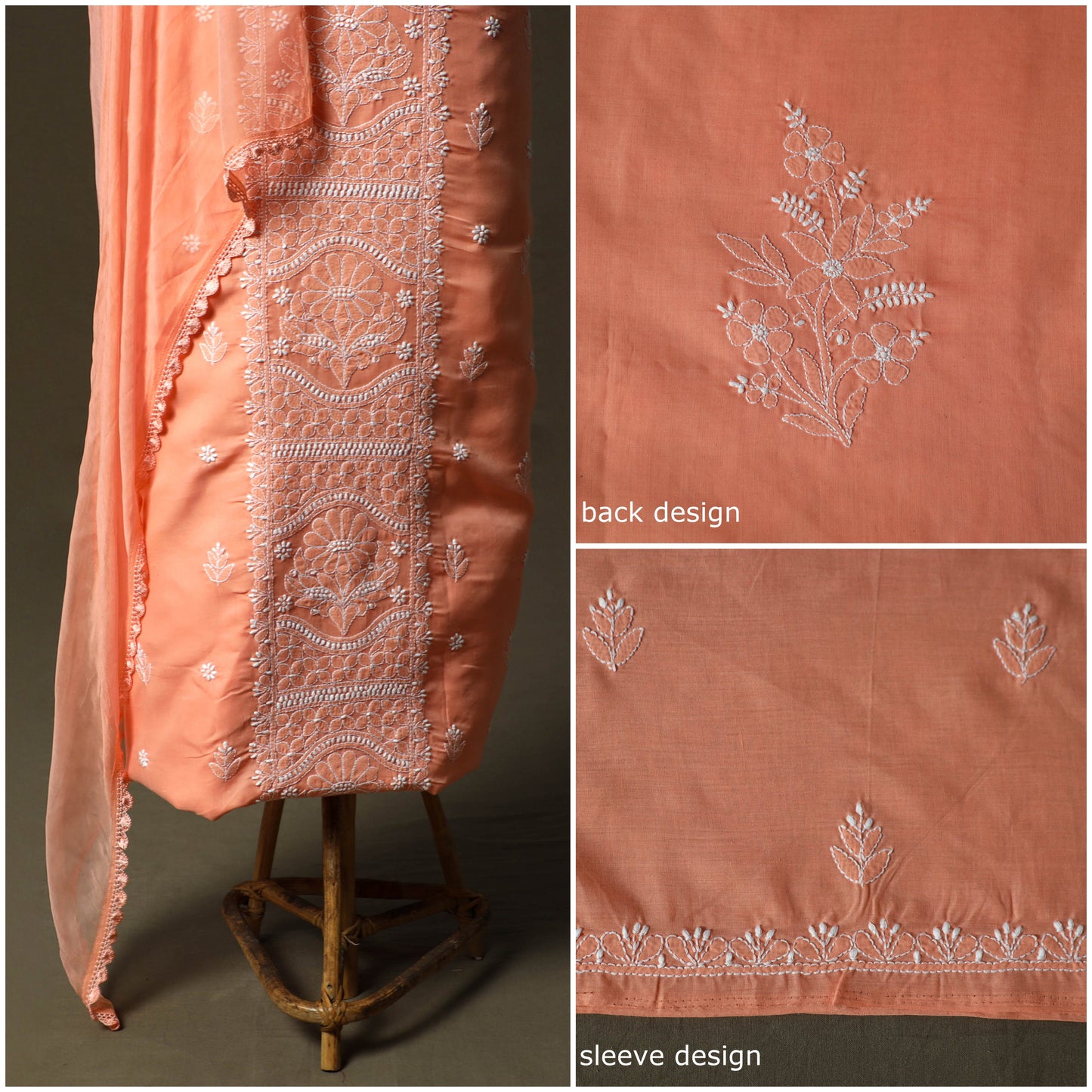 Lucknowi hand embroidered cotton chikankari 3pc unstitched