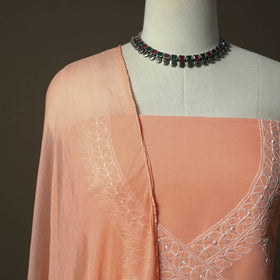 Peach - lucknowi hand embroidered cotton chikankari 3pc