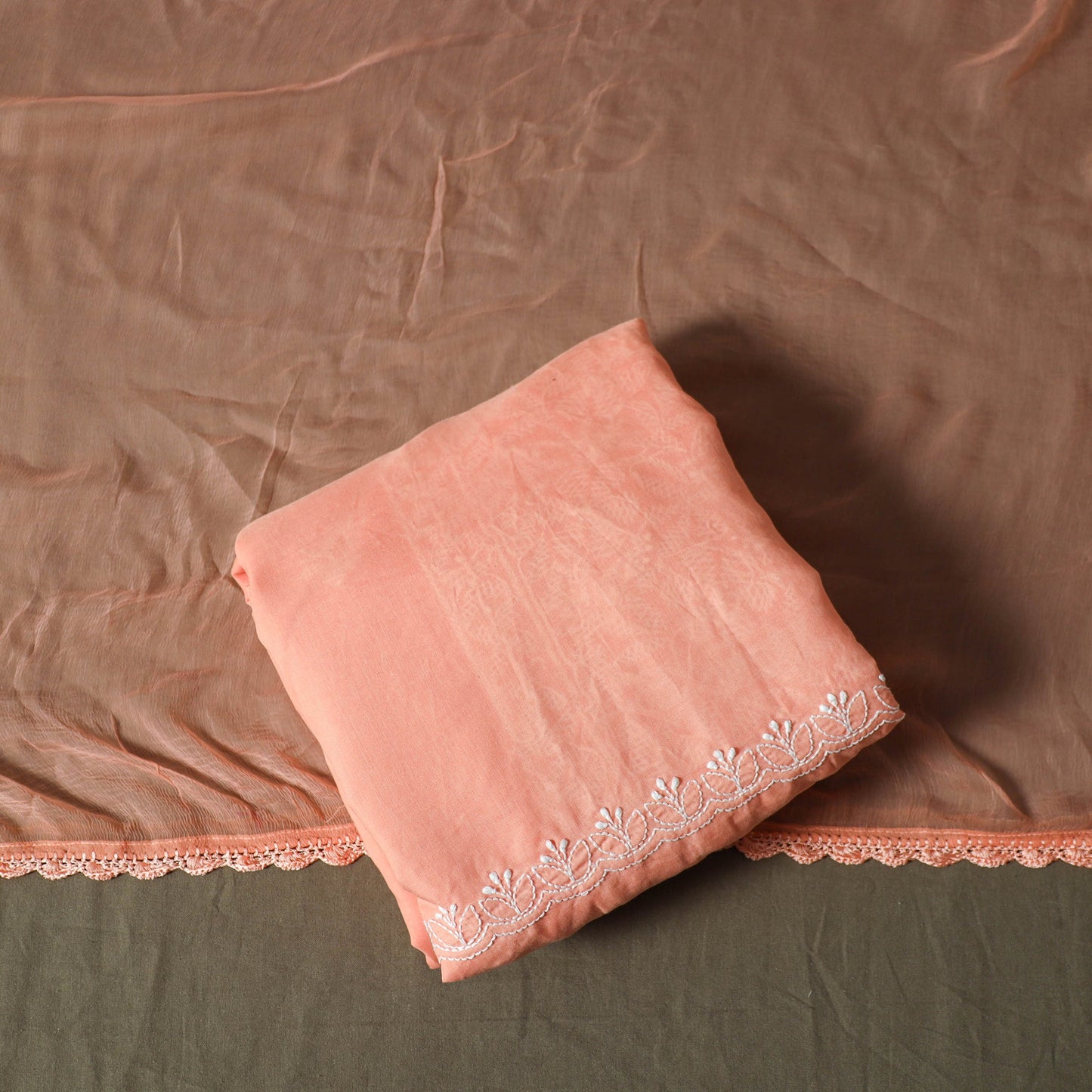Peach - lucknowi hand embroidered cotton chikankari 3pc