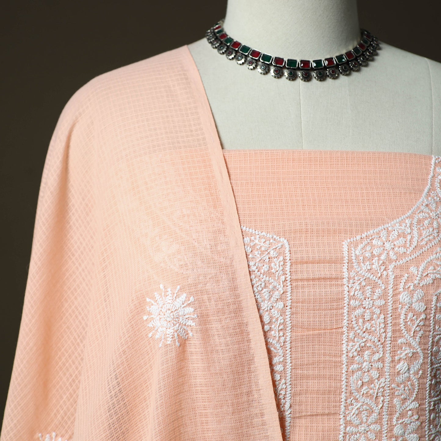 Lucknowi hand embroidered kota doria cotton chikankari 2pc