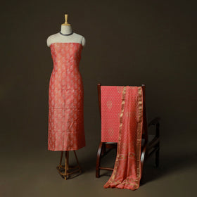 Maheshwari silk hand block sanganeri print 3pc unstitched