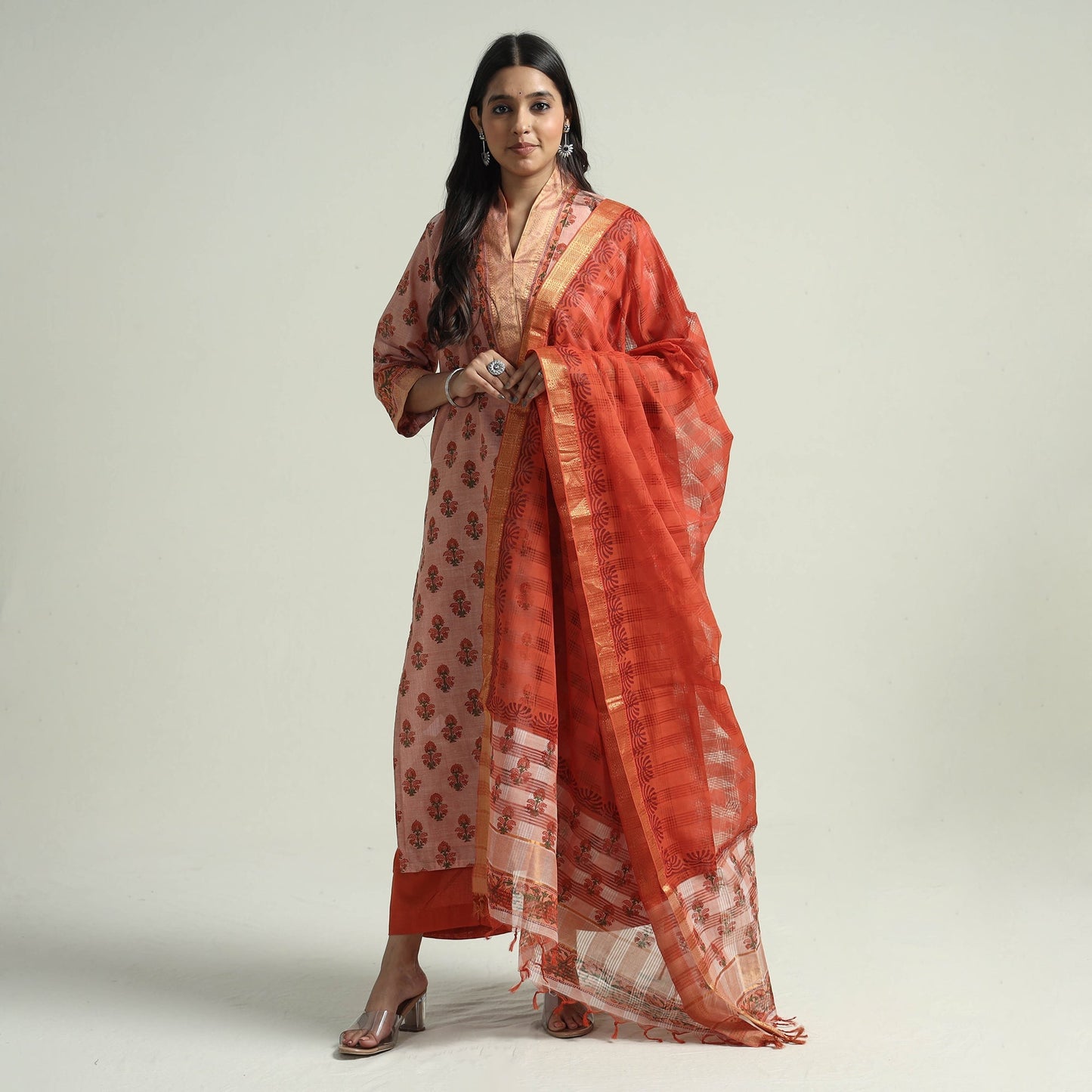 Mangalagiri Kurta with Palazzo & Dupatta Set
