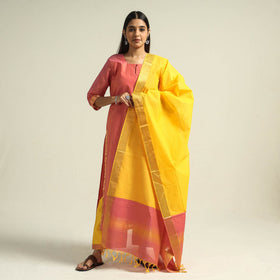 Buy Mangalagiri Handloom Cotton Kurta with Palazzo & Dupatta Set Online at iTokri.com