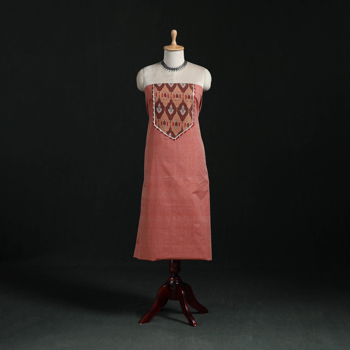 Peach - mangalagiri handloom cotton patchwork unstitched