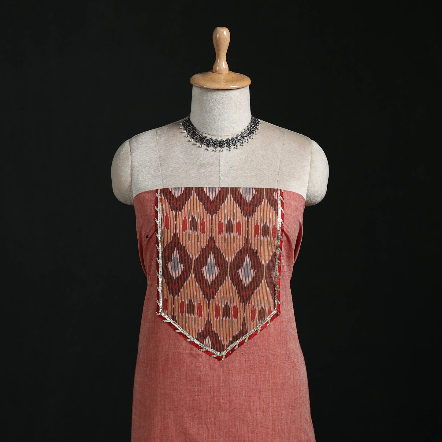 Peach - mangalagiri handloom cotton patchwork unstitched