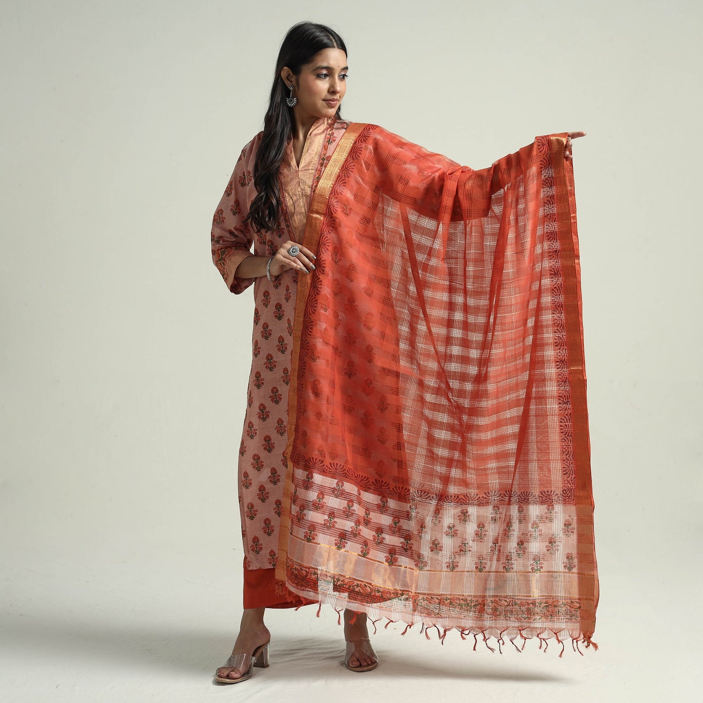 Mangalagiri Kurta with Palazzo & Dupatta Set