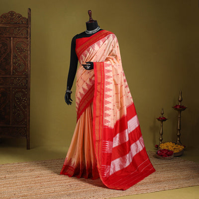 Peach - mercerized cotton thread buti ilkal saree