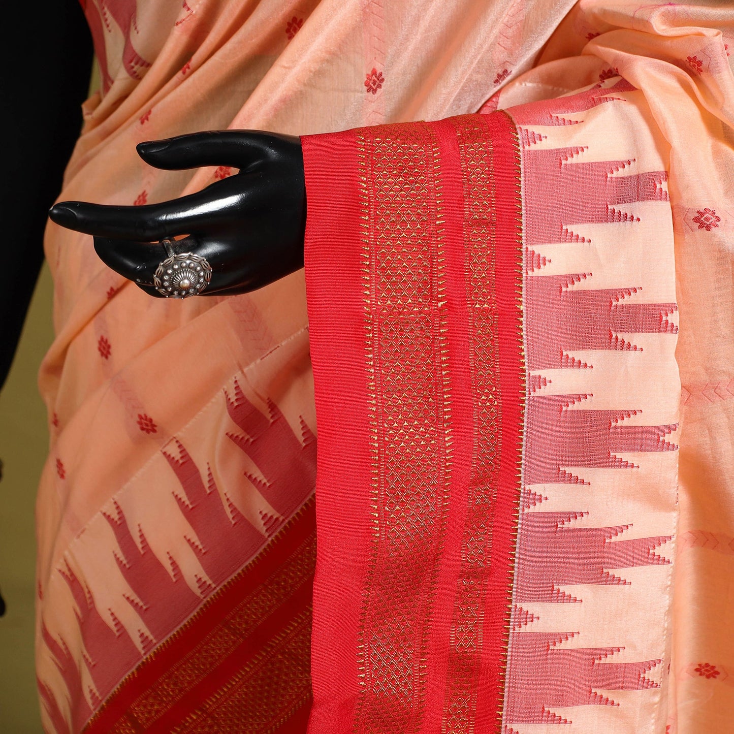 Peach - mercerized cotton thread buti ilkal saree