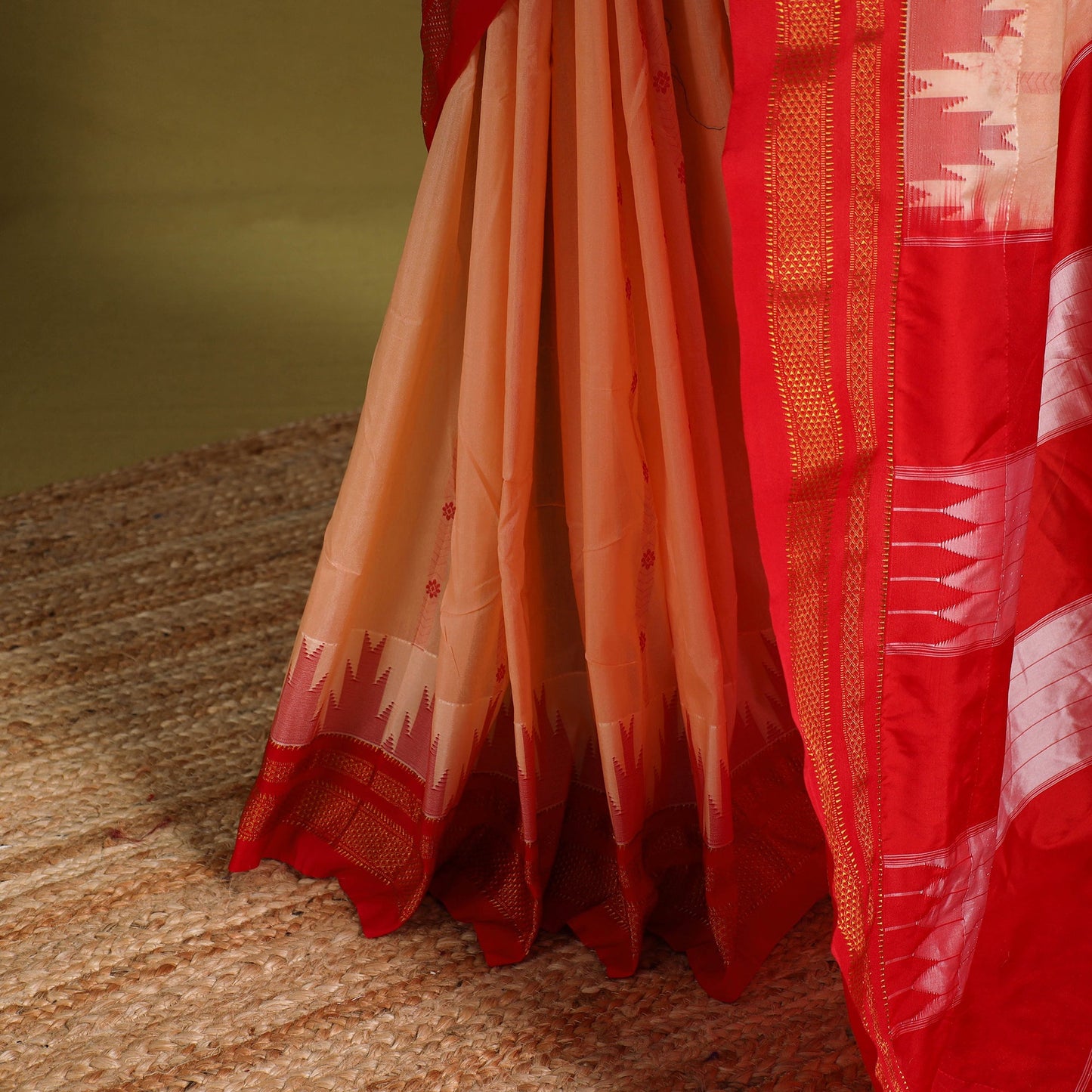 Peach - mercerized cotton thread buti ilkal saree