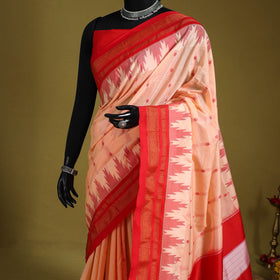 Peach - mercerized cotton thread buti ilkal saree