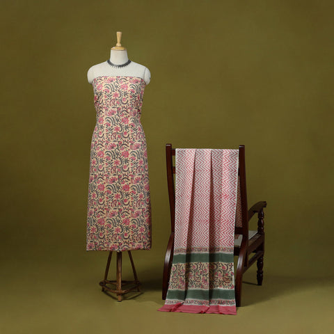 Peach - merino wool sanganeri 3pc unstitched dress material