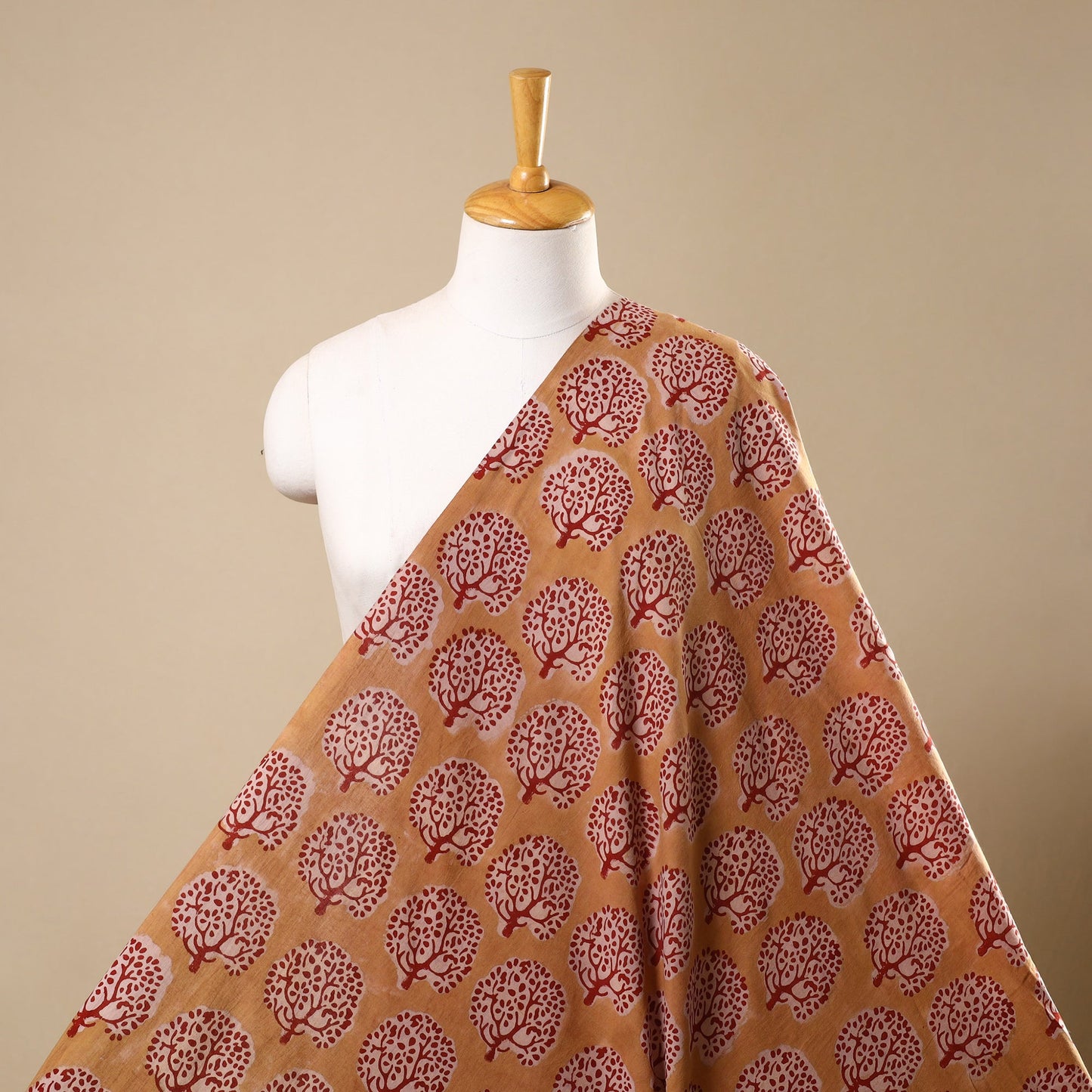 Peach Natural Dyed Cotton Bindaas Block Print Fabric
