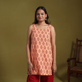 Peach - natural dyed cotton short bagh kurta 02