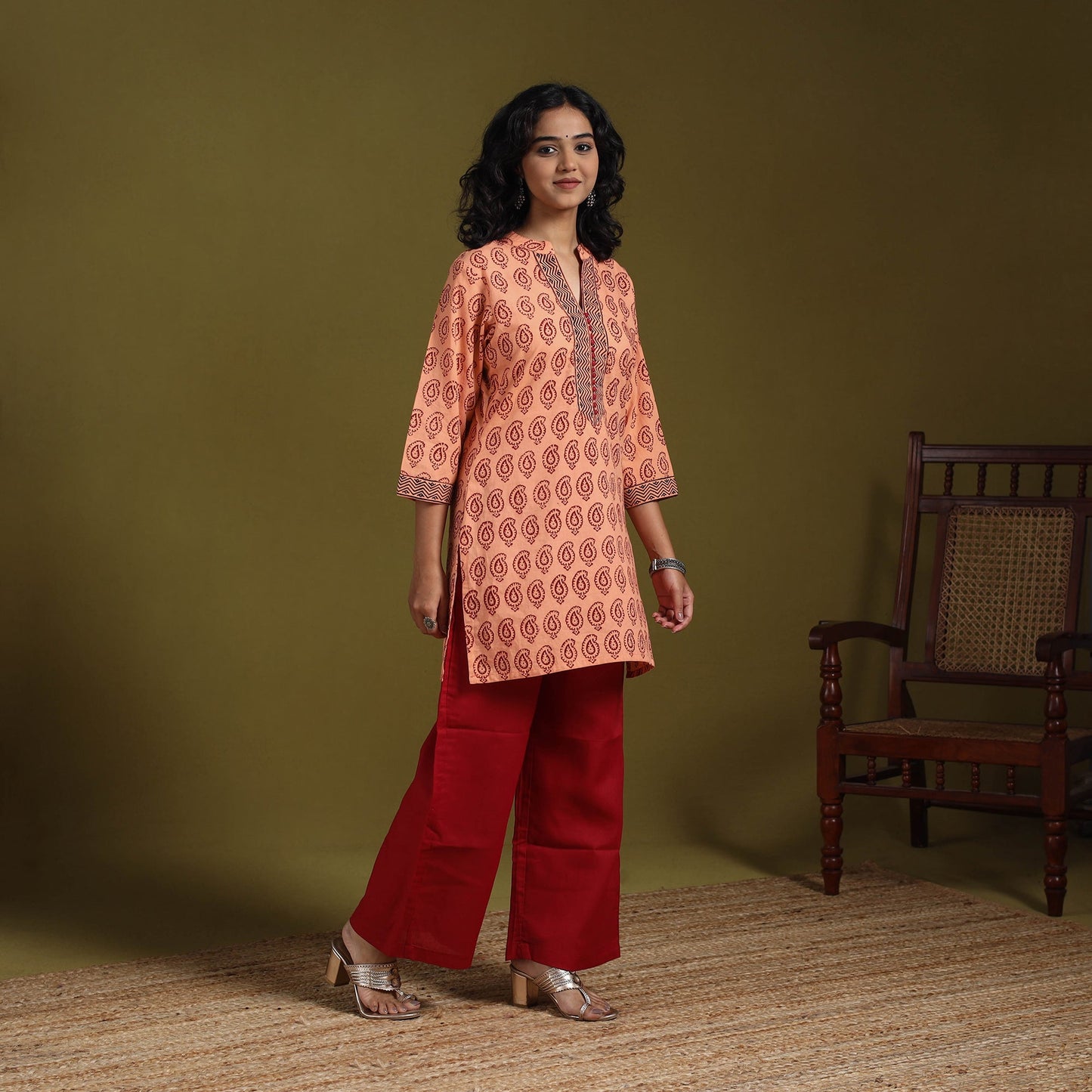 Peach - natural dyed cotton short bagh kurta 06