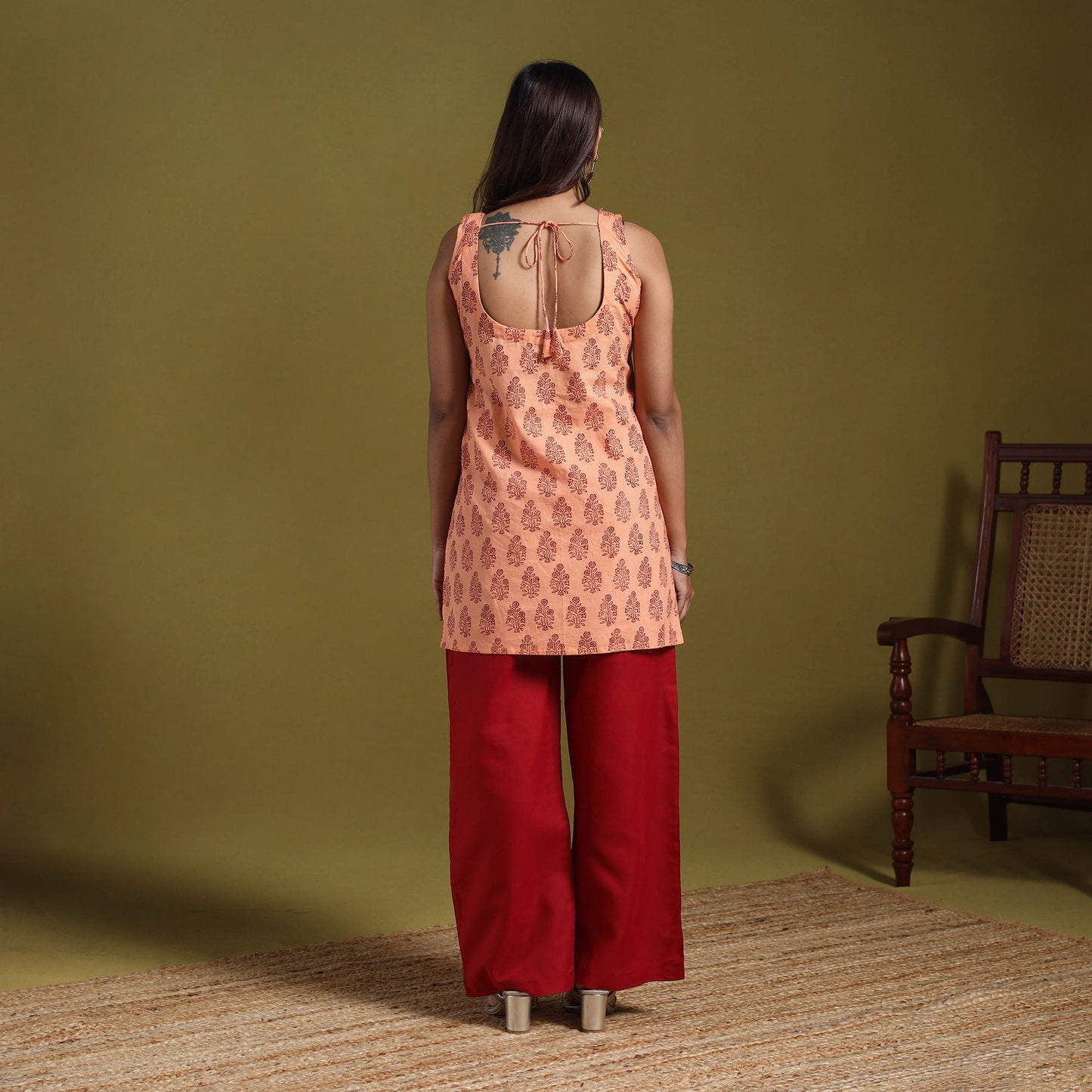 Peach - natural dyed cotton short bagh kurta 02