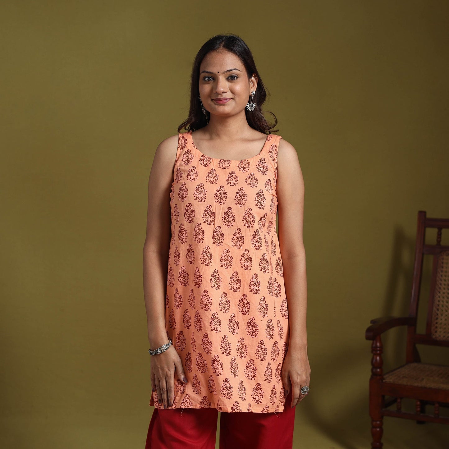Peach - natural dyed cotton short bagh kurta 02