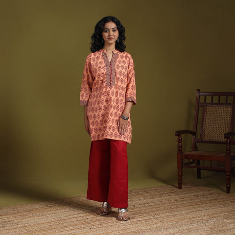 Peach - natural dyed cotton short bagh kurta 06