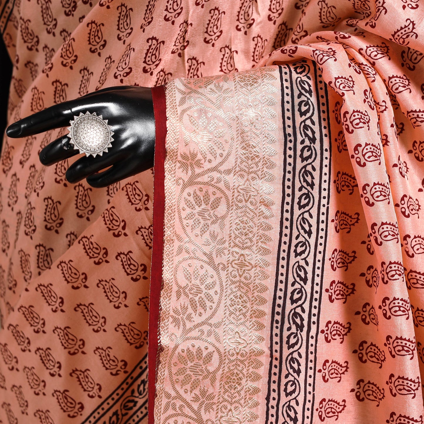 Peach - natural dyed dola silk bagh saree with zari border