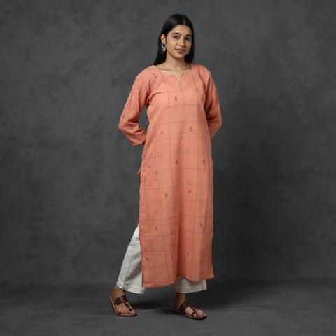  Organic Kala Cotton Handloom Buti Long Kurta for Women