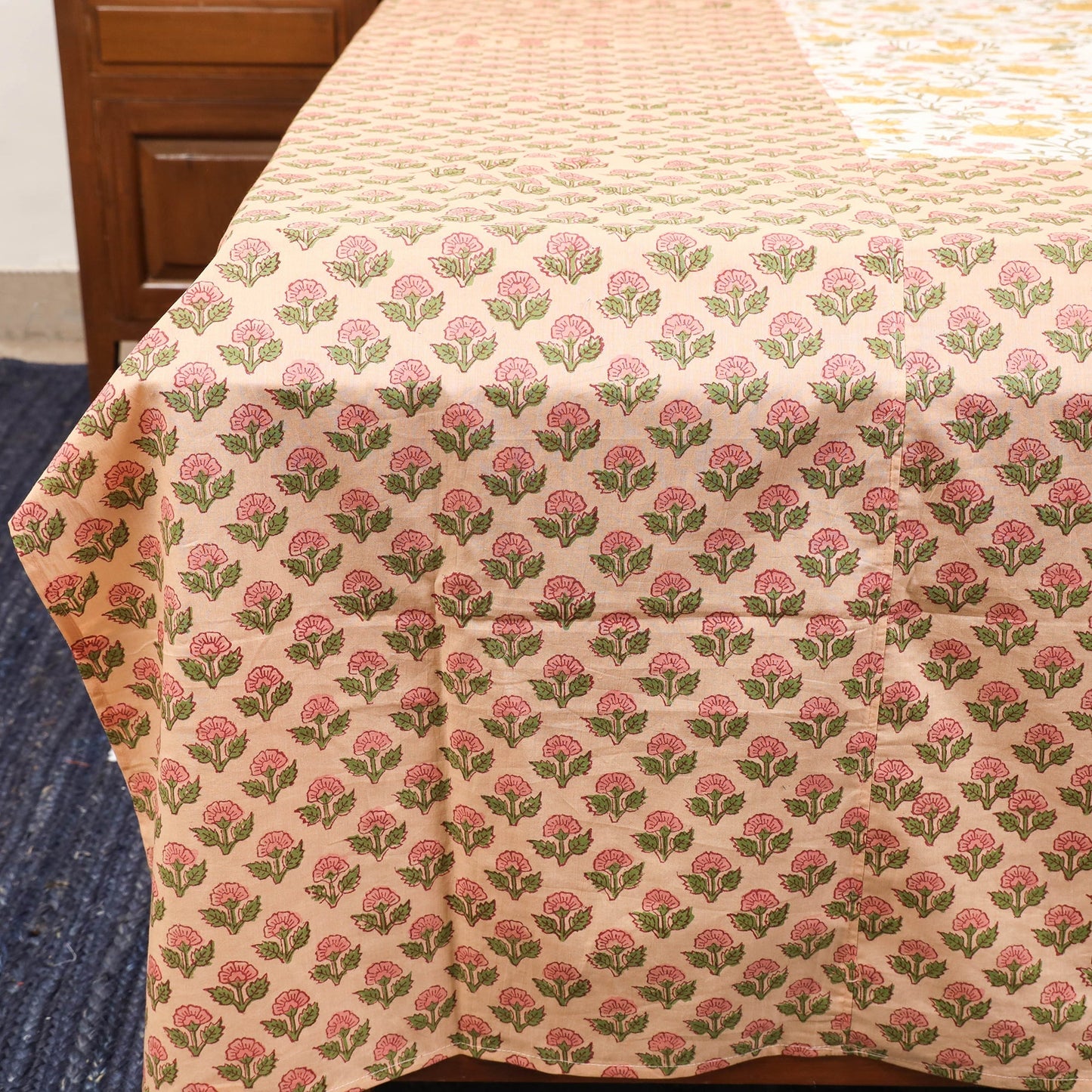 Patchwork hand double sanganeri bedsheet set (108 x 90 in)