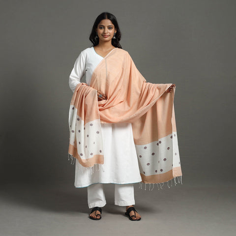 Peach - phulia bengal cotton handloom dupatta with tassels