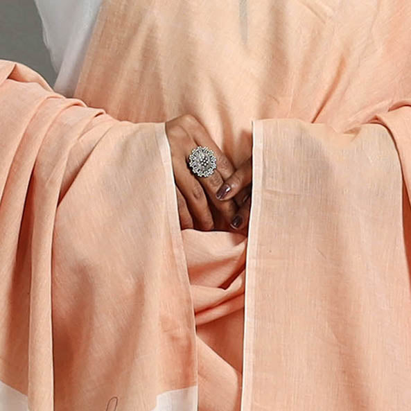 Peach - phulia bengal cotton handloom dupatta with tassels