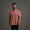 Buy Peach Plain Cotton Men Half Sleeve Shirt Online 