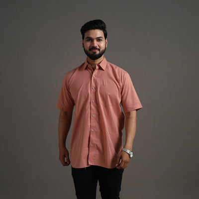 Buy Peach Plain Cotton Men Half Sleeve Shirt Online 