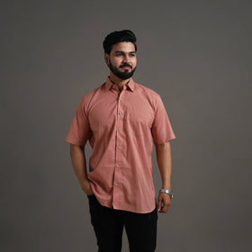 Buy Peach Plain Cotton Men Half Sleeve Shirt Online 