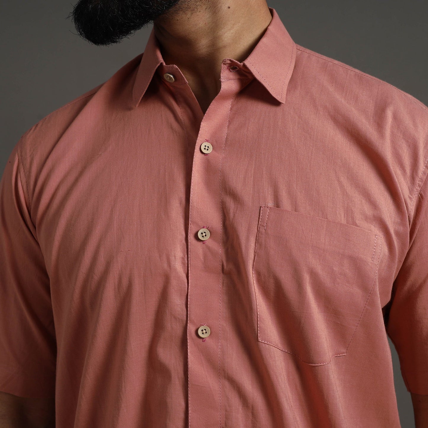 Buy Peach Plain Cotton Men Half Sleeve Shirt Online 