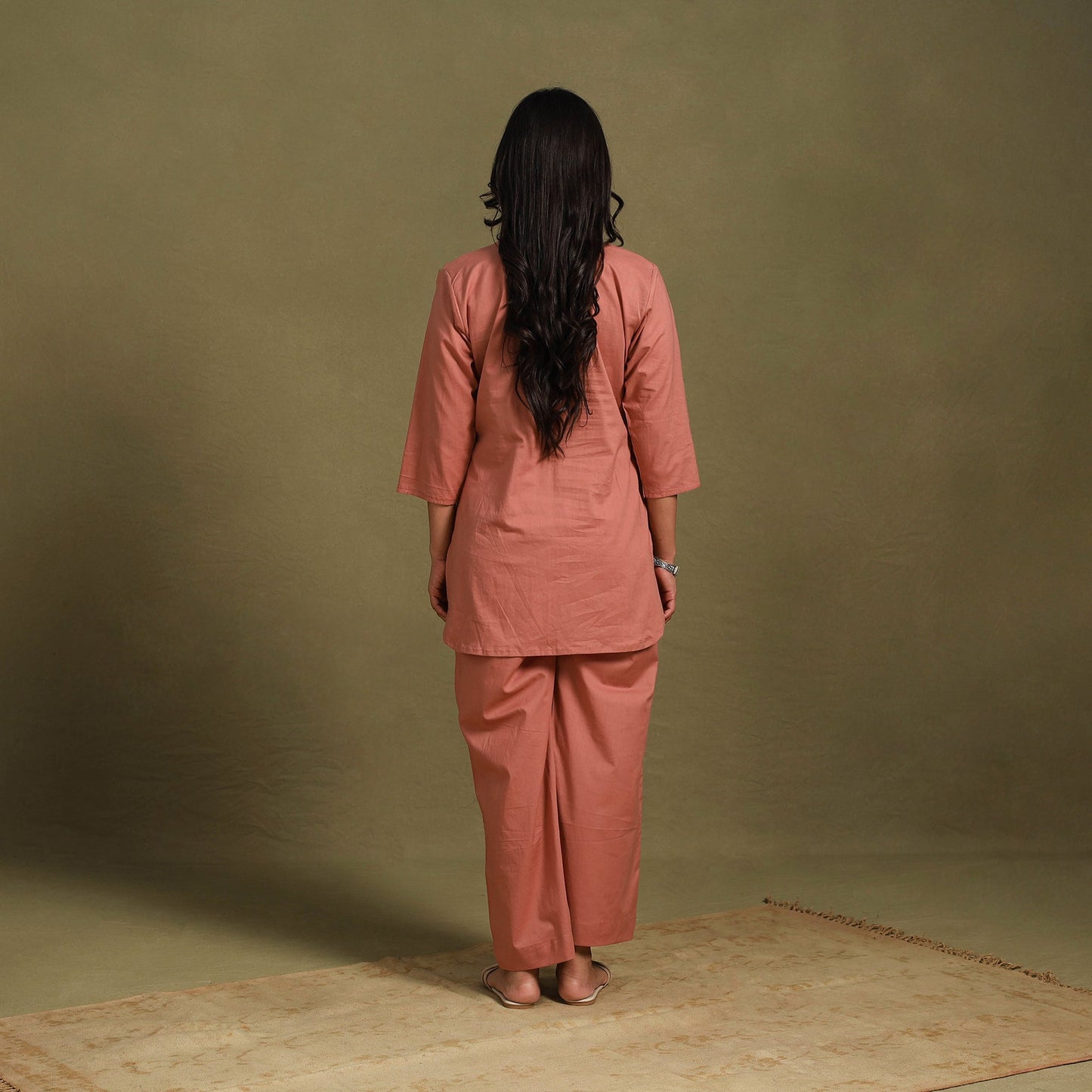 Peach - plain dyed cotton co-ord set 04 - handcrafted