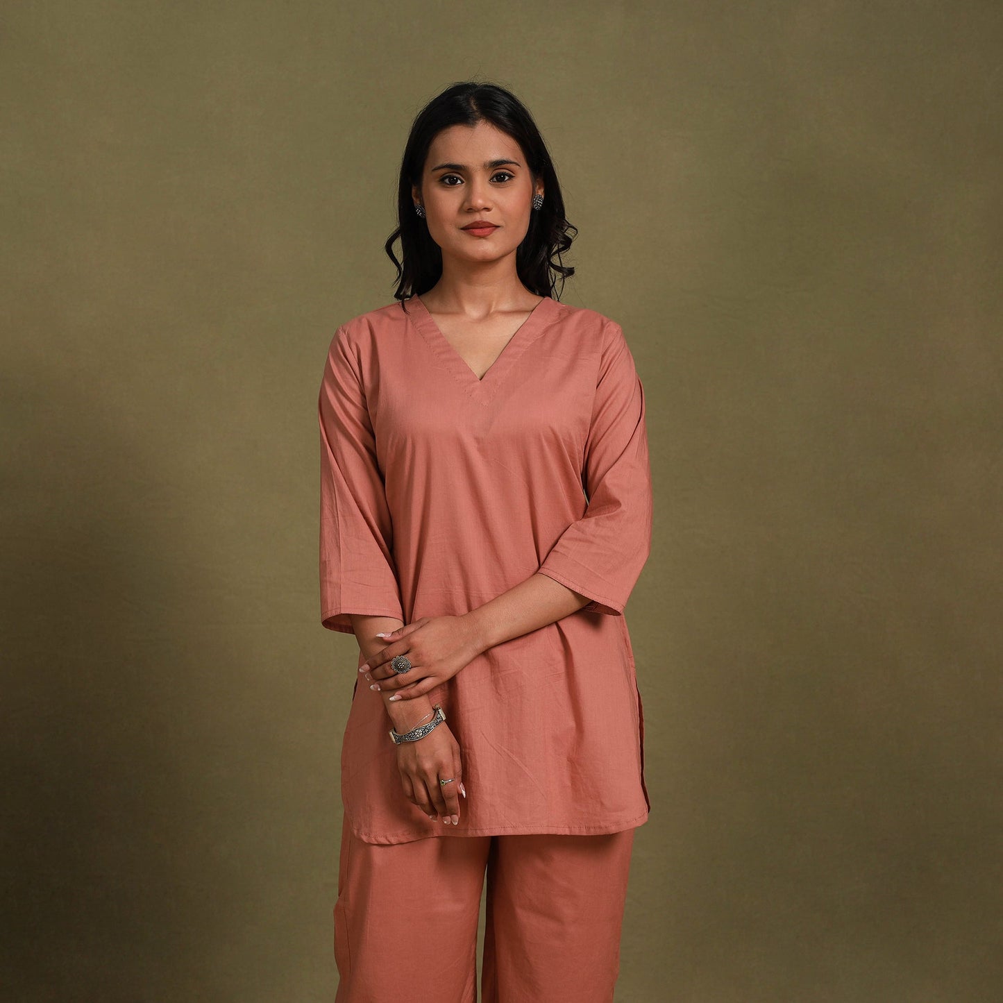 Peach - plain dyed cotton co-ord set 04 - handcrafted