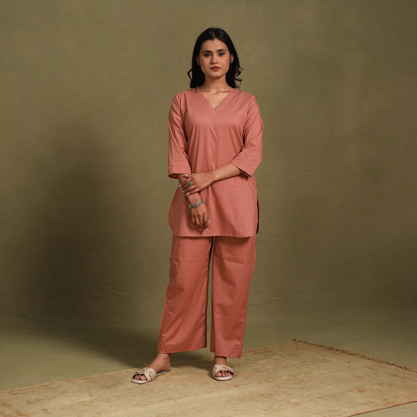 Peach - plain dyed cotton co-ord set 04 - handcrafted