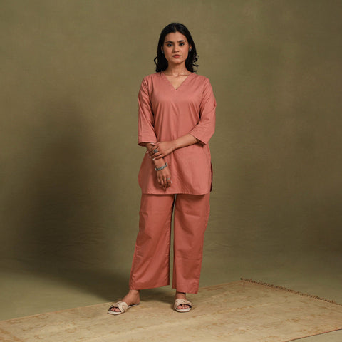 Peach - plain dyed cotton co-ord set 04 - handcrafted