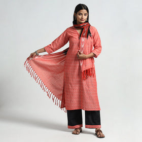Buy Pochampally Ikat Weave Cotton Kurta with Palazzo & Dupatta Set Online l iTokri.com
