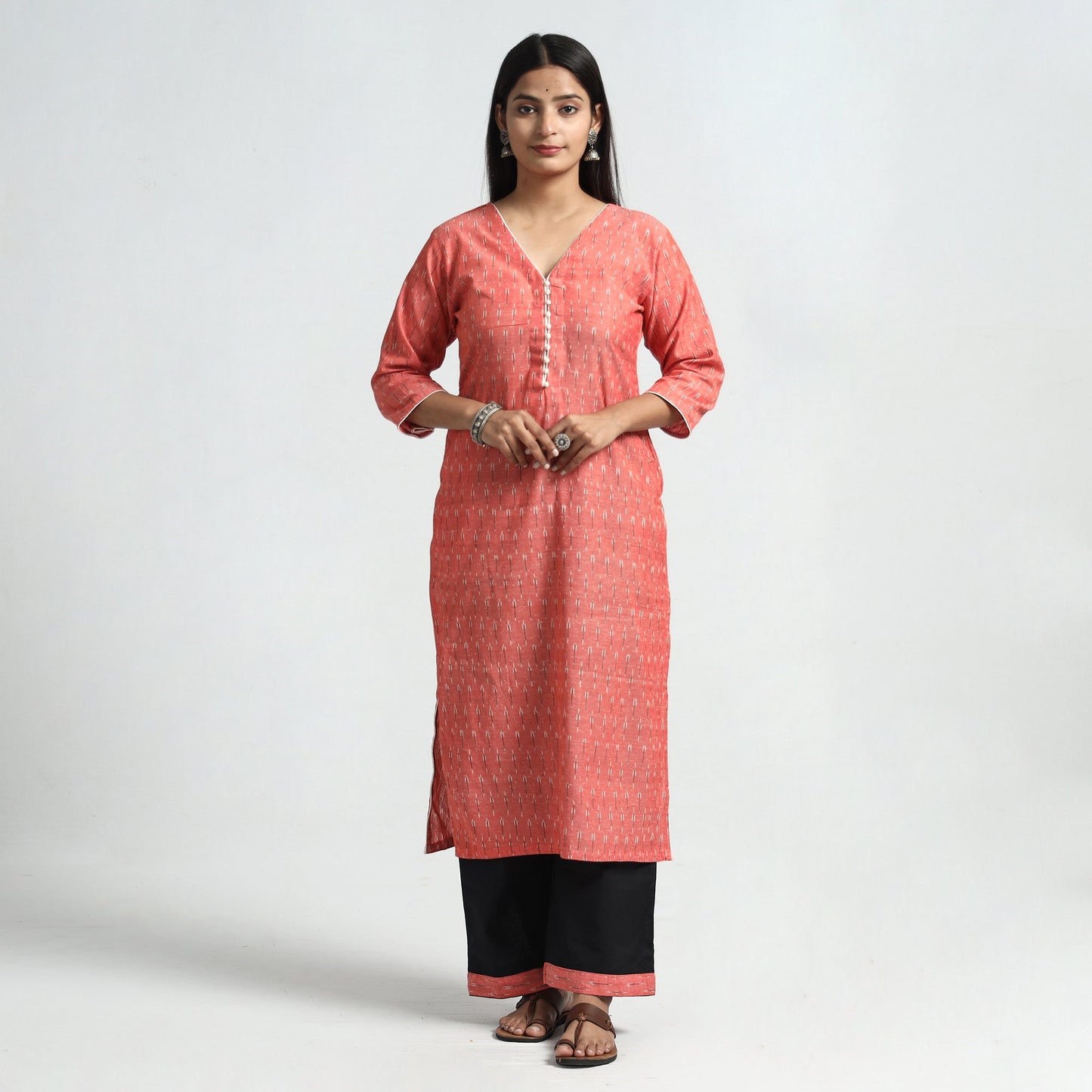 Buy Pochampally Ikat Weave Cotton Kurta with Palazzo & Dupatta Set Online l iTokri.com