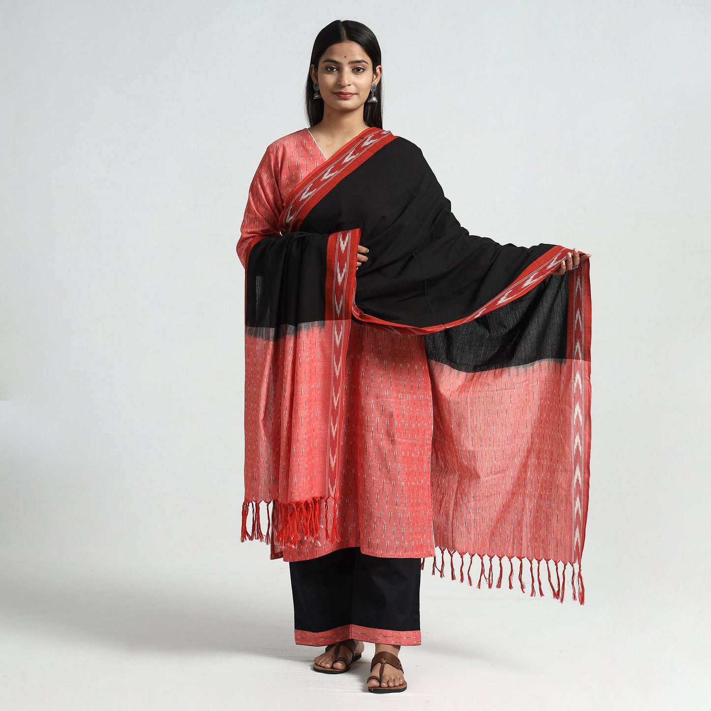 Buy Pochampally Ikat Weave Cotton Kurta with Palazzo & Dupatta Set Online l iTokri.com
