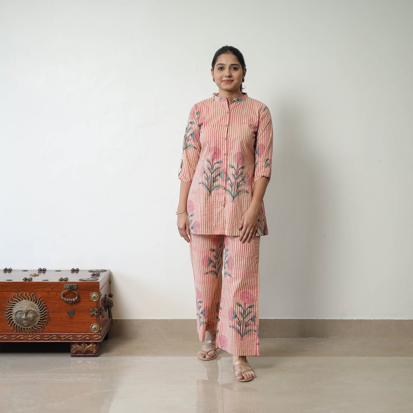 Peach - Block Printed Cotton Sanganeri Co-Ord Set 08