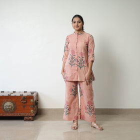 Peach - Block Printed Cotton Sanganeri Co-Ord Set 08